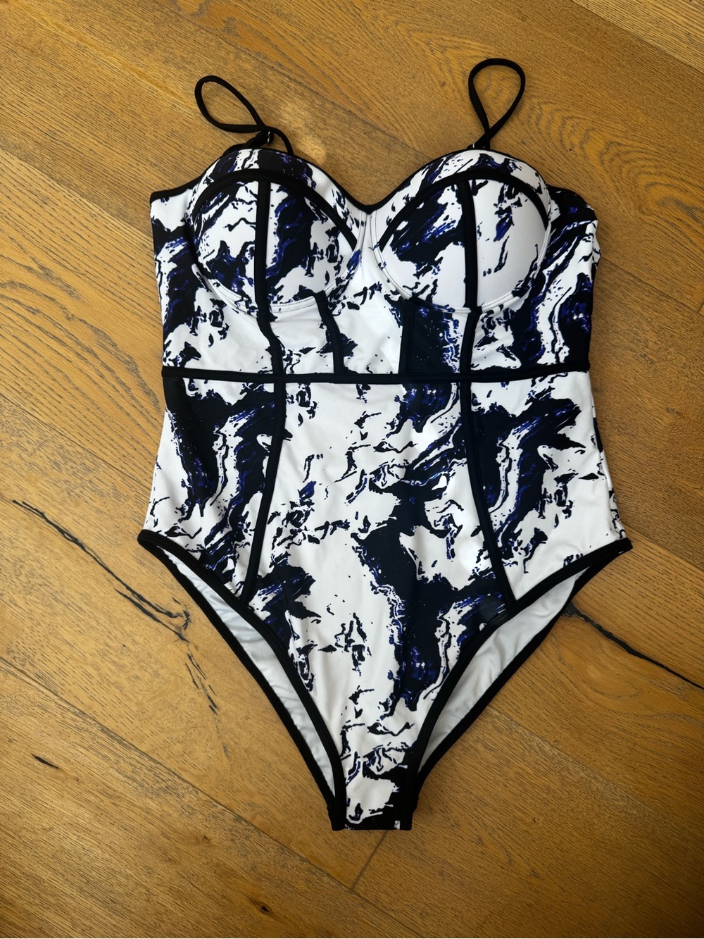 Black and White Marble Print One-Piece Swimsuit with Support